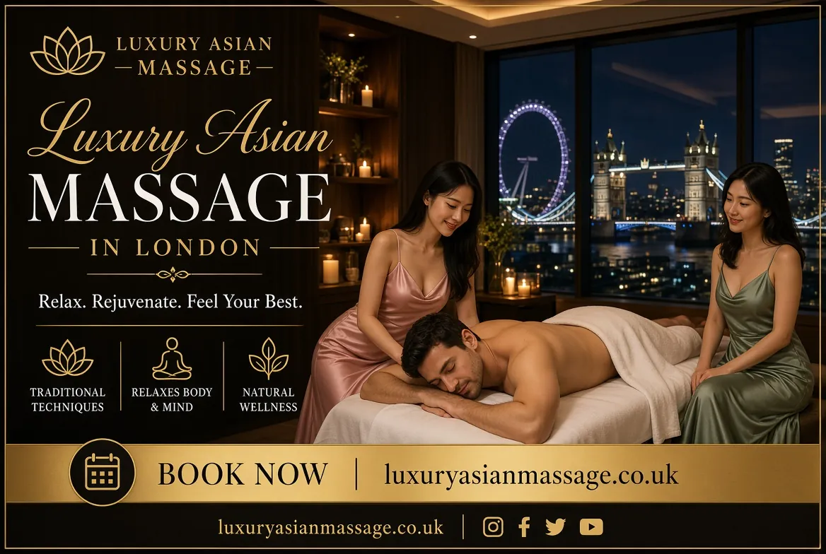 Luxury Asian Massage in London banner - relaxing massage with Tower Bridge view