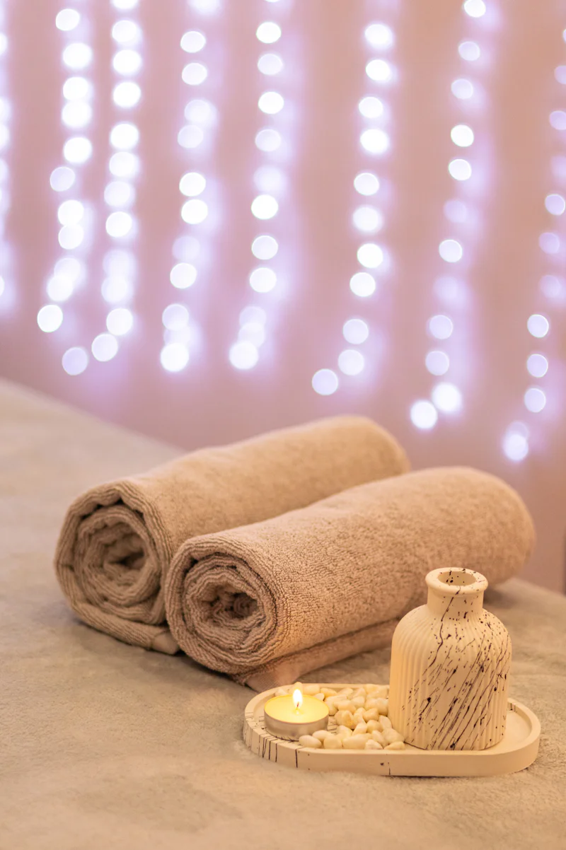 Fresh rolled towels prepared for a massage appointment in London